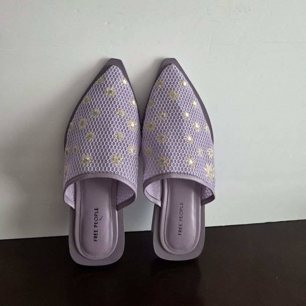 Free People Lilac Daisy Mesh Embellished Mules Sz.6 - Picture 1 of 6